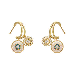 Femmes ronde coquille fleur incrusté Zircon pendentif boucles d'oreilles goutte bijoux de fête de mariage cadeau aiguille circulaire boucles d'oreilles - Product Image 6