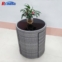 Ensemble de table basse en rotin pour balcon Ensemble de table et chaises en verre rond pour patio extérieur et peu encombrant Ensemble de meubles de jardin 3 pièces