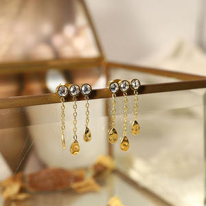G2321 Collier en gros Acier inoxydable Goutte d'eau <span class=keywords><strong>Diamant</strong></span> Zircon Charm Long Tassel Earring Women Fashion Jewelry Earrings - Product Image 6