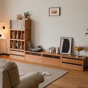 Estantería de Madera Maciza para Sala de Estar, Mueble para TV, Estilo Nórdico, Madera de Cerezo, Mueble Bajo de Almacenamiento, Combinable y Modular - Product Image 1