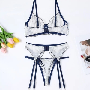 En 2025, l'ensemble de lingerie sexy en tulle brodé de fleurs bleues, le plus vendu en Europe et en Amérique, avec des dentelles romantiques et fluides pour - Product Image 2