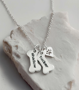 Collier en os personnalisé imperméable avec nom d'animal de compagnie, pendentif en os de chien en acier inoxydable 316L, charme en forme de cœur et de patte, bijoux commémoratifs pour animaux de compagnie gravés - Product Image 2