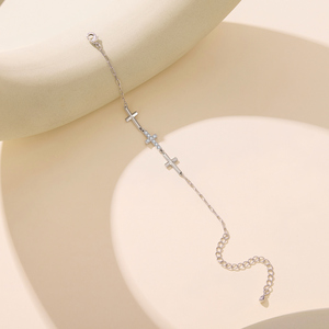 Rhodium Plated <b>Cross</b> Chain <b>Bracelet</b> With Zircon Inlay Religious Unisex Jewelry Gift - Product Image 2