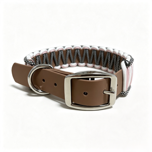 Collar de Perro Hecho a Mano con Paracord Trenzado y Cuero PVC, Correa Tejida para Mascotas con Hebilla Metálica y Anillo en D para Perros Pequeños y Medianos, Gatos - Product Image 3