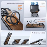 Étui de téléphone magnétique sans cadre en bois de noyer avec support rotatif à 360° en métal, coque de protection antichoc pour S24 S25 ultra