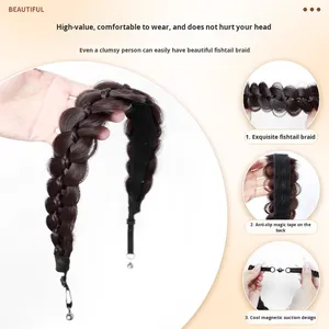 LONGFOR <span class=keywords><strong>LE</strong></span> Extensiones de Cabello Magnéticas Naturales para Mujer, Trenzas de Alambre de Alta Temperatura con Diadema Integrada, Estilo Celebridad, 120% de Volumen - Product Image 4