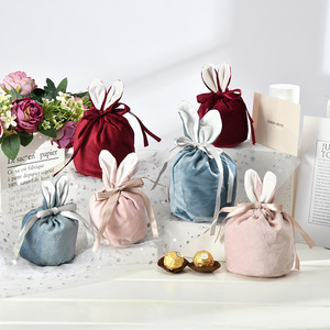 Wholesale Candies Storage Blanks Personalized Pink Blue Velvet Bunny Ear Easter Baskets For Kids