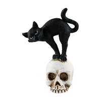 Lot de figurines miniatures en résine pour Halloween : Kit de statues de chat noir, sorcière, araignée et squelette pour décoration de jardin, bureau ou table de fête