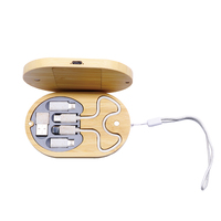 Kit de adaptación de cable de carga multifunción de forma ovalada adaptador de cable USB personalizado rápido con cargador inalámbrico de caja de Bambú