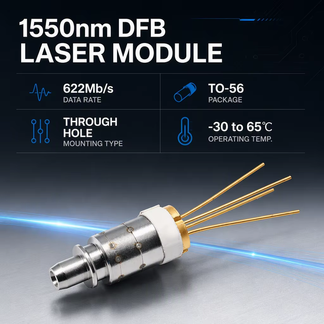 1550nm Coaxial 4PIN DFB Diode Laser Module 622Mb/s High Bandwidth InGaAs Photodetector Optical Module