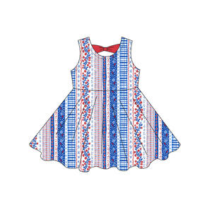Vestido infantil GSD3867 personalizado para niña, diseño boutique con estampado de flores azules y rayas, venta al por mayor, vestido de manga corta para bebé. - Product Image 6