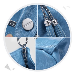 Sacs à main de luxe pour femmes de haute qualité en cuir véritable avec fermeture éclair et deux sangles, accessoire élégant en forme de seau pour femmes - Product Image 4