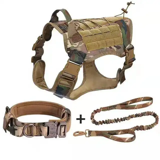 OKKPETS Designer Custom Outdoor Breathable Adjustable Comfort Pet Accessories Training Tactical Dog Vest Harness Set
