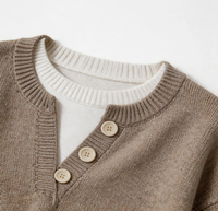 Pull Henley pour femme, couleur avoine, à demi-fermeture boutonnée, effet deux pièces, ample, à manches longues, en maille, avec bord côtelé aux poignets et à l'ourlet, pour l'automne