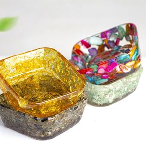 Resin <b>Square</b> Bowl with Natural Crystal Inlay - Light Home Decor Ornament - Product Image 1