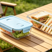 Rechthoekige glazen voedselbewaarbak, luchtdicht, lekvrij, lunchbox met ventilatieklep, magnetronbestendig, aanpasbare kleur van het deksel