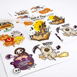 Étiquettes autocollantes FX Halloween découpées à la forme, motifs de dessins animés mignons, feuilles d'autocollants prédécoupés pour décorations et cadeaux de fête pour enfants - Product Image 2