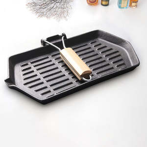 Voorgekruide gietijzeren vierkante grillpan met inklapbaar, afneembaar handvat, inductie vierkante pan, buitenkookgerei voor kamperen - Product Image 4