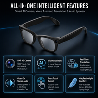 Lunettes de traduction intelligentes avec caméra et assistance IA, appels mains libres HD 1080P, lecteur de musique, chargement Type-C pour les professionnels