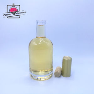 Bouteille en verre transparente vide de 400 ml (40 cl) à fond épais, ronde, pour vodka, <span class=keywords><strong>whisky</strong></span>, brandy, gin, rhum, tequila, avec bouchon en liège - Product Image 1