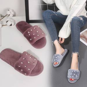 Venta al por mayor, recién llegado, pantuflas de piel perlada, regalo, pantuflas de felpa para interiores, invierno, cálidas, acogedoras, planas, antideslizantes para mujeres, hombres, amantes - Product Image 2