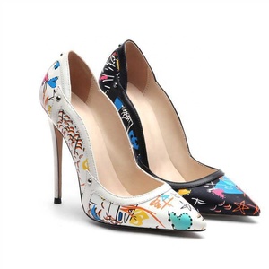 Produttore all'ingrosso personalizzato tacchi alti scarpe per le donne nero bianco disegno onda punta punta punta elegante Slip-On respiro - Product Image 4