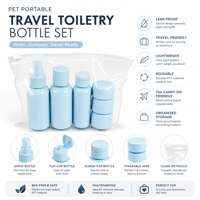 Lot de voyage en gros approuvé par la TSA, en PET, rechargeable, anti-fuite, avec pots cosmétiques scellés réutilisables pour lotions et soins de la peau en vacances