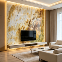 Dalle de marbre de luxe jaune beige, polie, en pierre naturelle, avec veines vertes et brunes, pour mur de villa, fond de cuisine et plan de travail d'îlot