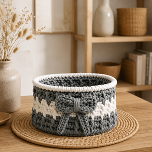 Panier rond en tissu bohème, fait main, tissé à la main, écologique, pour le rangement et la décoration du salon - Product Image 6
