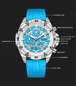 นาฬิกาข้อมือหรูสำหรับผู้ชายสายซิลิโคนโครโนกราฟแนวสปอร์ตกันน้ำบอกวันที่เรืองแสงควอตซ์ของผู้ชาย - Product Image 5