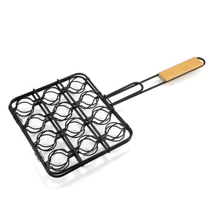 Cesta para asar carne, ostras y mariscos con mango de madera, herramienta cuadrada de hierro para barbacoa, para cocinar, hornear y asar a la parrilla, 50x25.5x6cm - Product Image 1