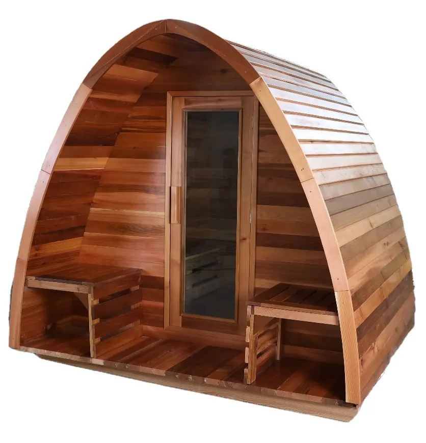 Sauna ao ar livre queda de chuva tradição ondulada, sauna domo ao ar livre seco barril de vapor com sauna panorâmica