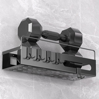 Étagère de salle de bain pliable en aluminium et acrylique argenté avec barre porte-serviettes, crochets et organisateur de douche en plexiglas