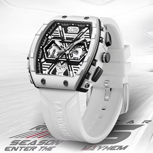 Montre Chronographe Tonneau à Quartz pour Homme avec Cadran en Verre, Aiguilles Lumineuses, Boîtier en Résine, Étanche 5 ATM, Sportive - Product Image 1