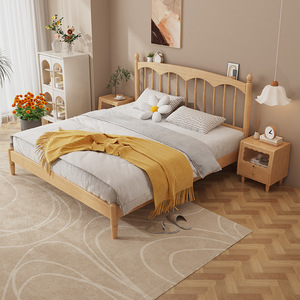 Solid Wood <b>Bed</b> 1.8m <b>Double</b> Platform <b>Bed</b> Natural Wood Color Pine Bedroom Furniture Durable Design - Product Image 1