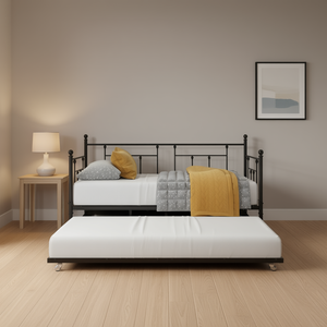 Twin Size Metal <b>Daybed</b> Frame With <b>Trundle</b> Platform No Box Spring Needed Industrial Bedroom Furniture - Product Image 2