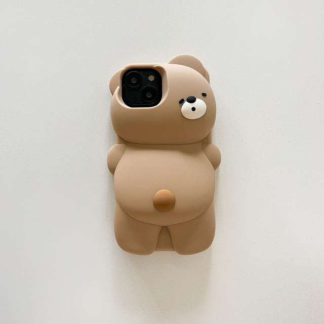 Cartoon 3D Bear for Mobile Phone Case 11/12/13/12 Pro Max/15 Pro Max Shockproof Soft Real Silicone Lens Protective Case