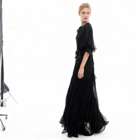 Nouvelle Robe en Chiffon Élégante Grande Taille 2026, Cousue à la Main avec Fleurs Tridimensionnelles, Coupe Ample Adaptée à Divers Types de Silhouettes
