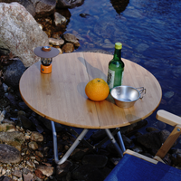 Table de camping et pique-nique pliante portable d'extérieur, mini, ronde, avec cadre en aluminium et plateau en bambou, basse, avec sac de transport, 2 places, vente en gros