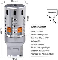 Offre Spéciale 7440 ampoule Led ambre sans erreur Canbus intégré résistance clignotant lumière Signal arrière frein arrêt ampoule DRL inversée