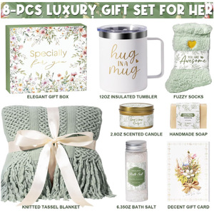 8 Pcs Luxury Gift Set for Her Mug Socks <b>Blanket</b> Candle Soap Bath Salt Nordic Handmade Gift <b>Box</b> - Product Image 1
