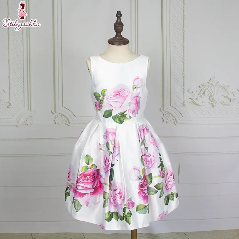 Guangzhou Factory Summer Spaghetti Strap Girls White Dresses for Kids Children Casual 100% Polyester Sleeveless Floral Flowers