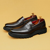 Mocassins de conduite décontractés pour hommes à bout carré, en cuir véritable, semelle épaisse, doublure en cuir de vachette, rehaussant la taille