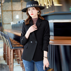 Khaki Women's Blazer Slim Fit Solid Color Wool <b>Blend</b> Suit Jacket Spring Autumn Wear - Product Image 2