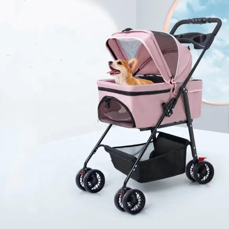 Dog Pram Stroller Pet Strollers Pushchair Cat Dog Pram Stroller Detachable Carrier Trolley