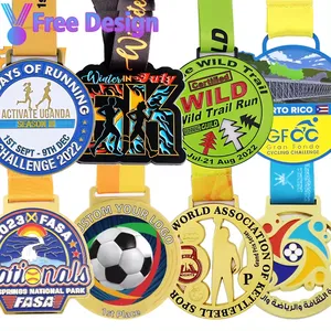 Trophies Medals And Awards OEM Custom High Quality 3D Gold Sport Medals Zinc Alloy 3D Gold Award Marathon Running Soccer Metal Sport Medal