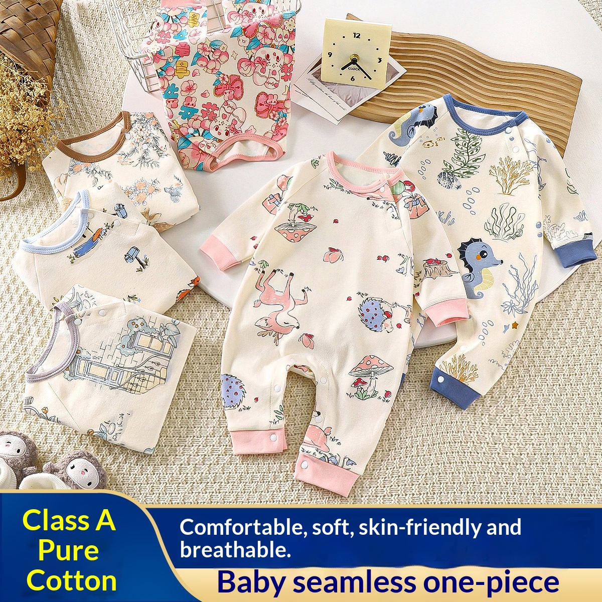 ORANGLES Unisex Baby Cartoon Romper – Spring Autumn Long Sleeve Newborn Crawling Suit in Soft Combed Cotton - detailed closeup view - Image 3 of 4 | great for travel | Texas | Free Shipping ORANGLES