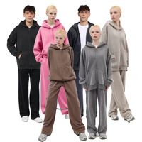 Großhandel 380G Fleece-gefütterter Lockerer Oversized Vintage-Hoodie ohne Kordelzug Unisex Reißverschluss-Kapuzenpullover mit individuellem Siebdruck
