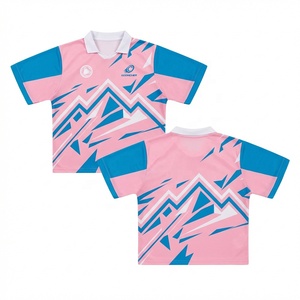 Jersey Sepak Bola & Futsal OEM ODM Custom Y2K Blokecore Polo Pink Biru dengan Cetakan Geometris Gunung, Sublimasi Penuh untuk Latihan - Product Image 2