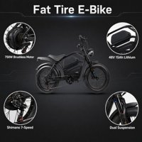 Vélo électrique 750W 48V 15AH 20x4.0 Noir Rouge Style Sportif Cadre en Acier Carbone Haute Performance pour Journées sur Piste